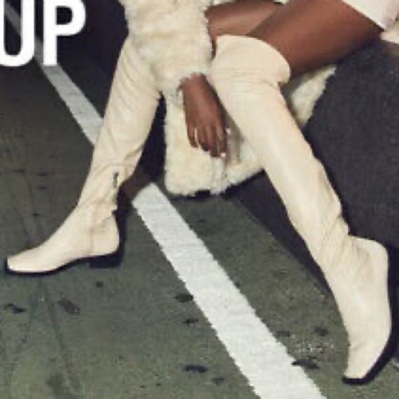 SCHUTZ Shoes - Schutz Over the Knee Leather Boots Guily Eggshell Square Toe NWOB Size 6.5